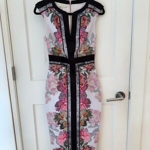 Ted baker Floral Print Dress with Black Accents